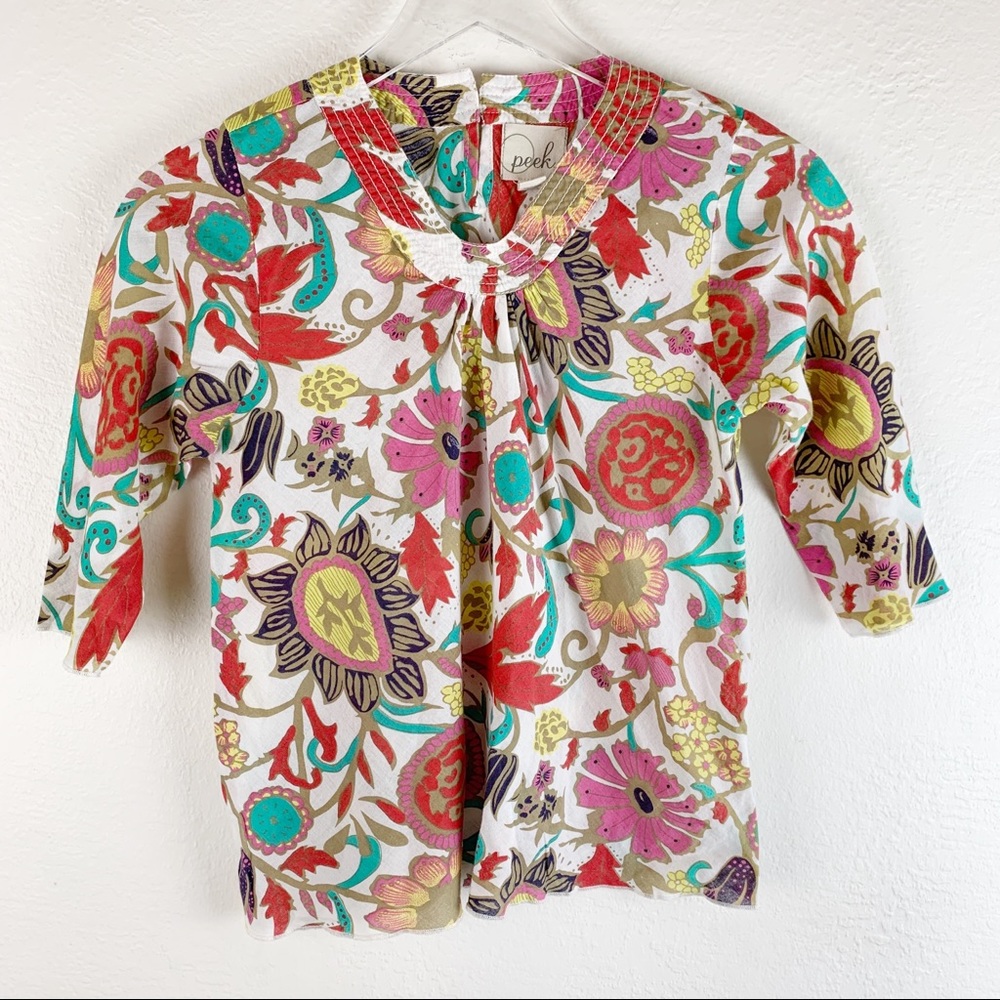 Peek Girls' Floral Multicolor Boho Artistic Flowy Tunic Peasant Top L